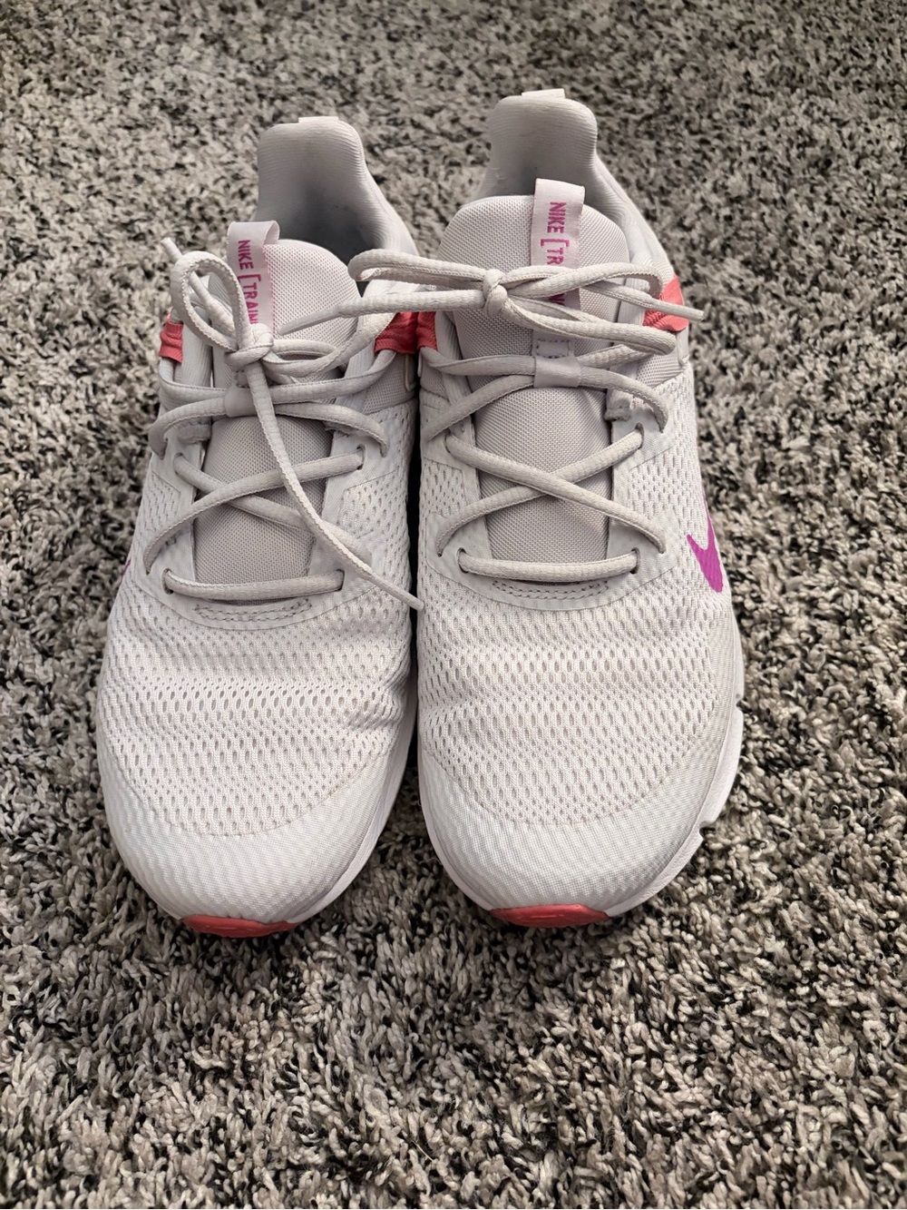 Nike Light Gray/White Mesh Sneakers with Pink Swoosh